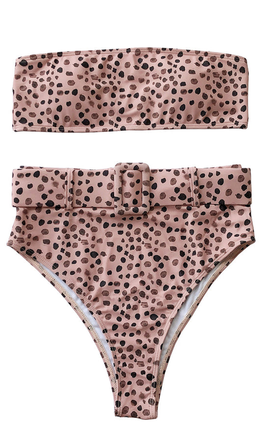 Coconut Water <br><span> Light Brown Strapless Bandeau High Waist Brazilian Two Piece Bikini Swimsuit </span>